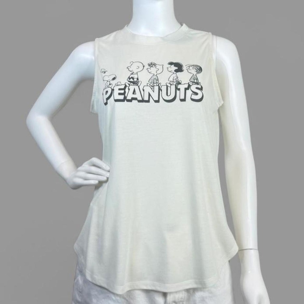 Peanuts Snoopy Charlie Brown Graphic Tank Top White Sleeveless Tee M